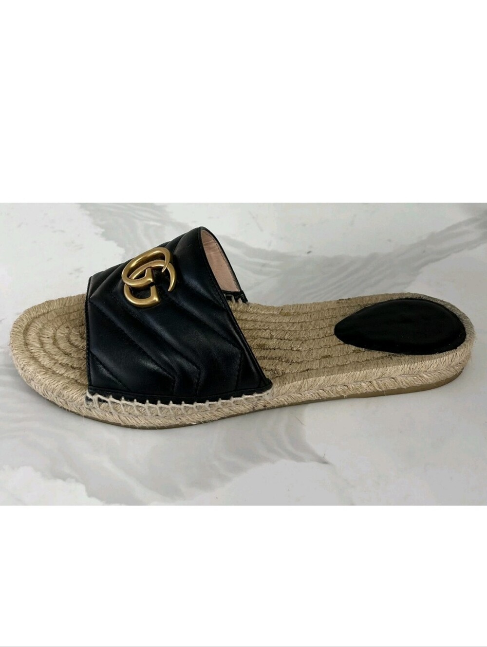 GUCCI Black Nappa Matelasse Gold GG Marmont Espadrille Slide Sandals 10 US = 41 - Picture 12 of 15